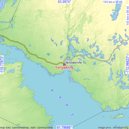 Topographic map of Yellowknife