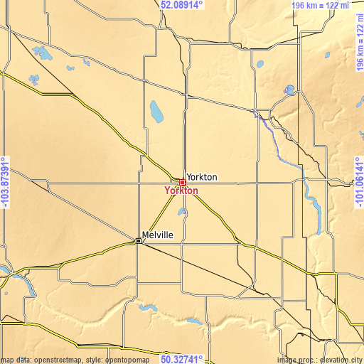 Topographic map of Yorkton