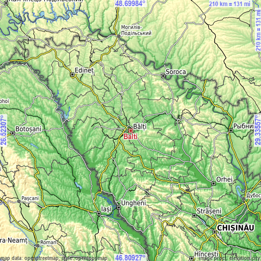 Topographic map of Bălţi