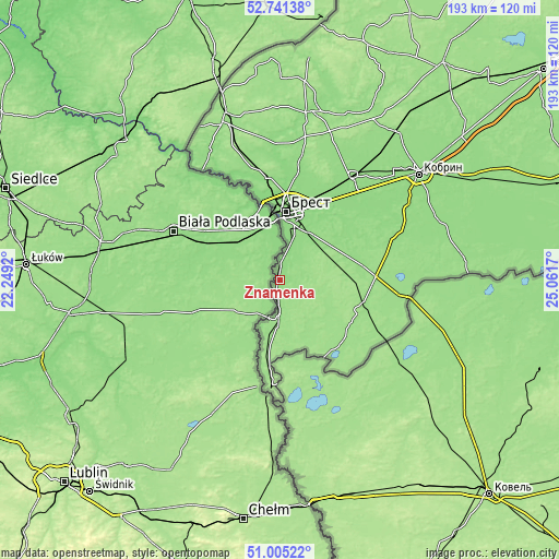 Topographic map of Znamenka