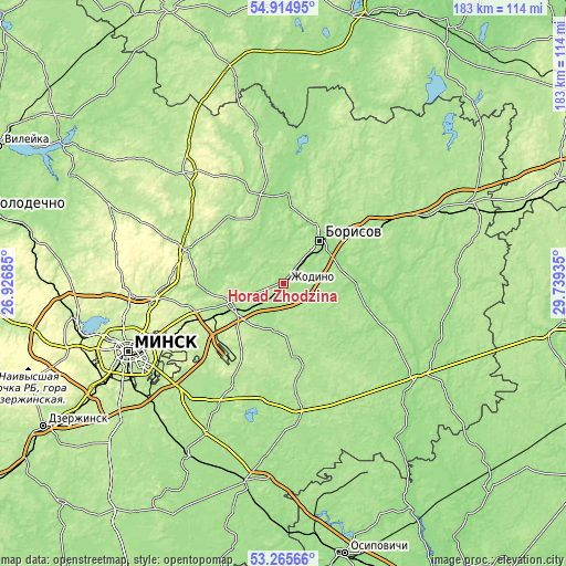 Topographic map of Horad Zhodzina