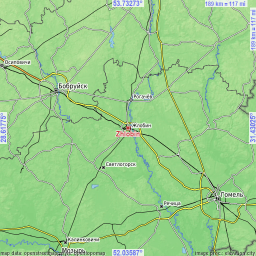 Topographic map of Zhlobin