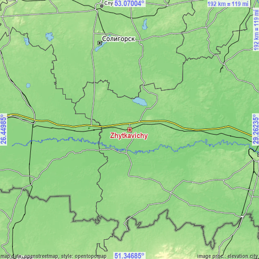 Topographic map of Zhytkavichy