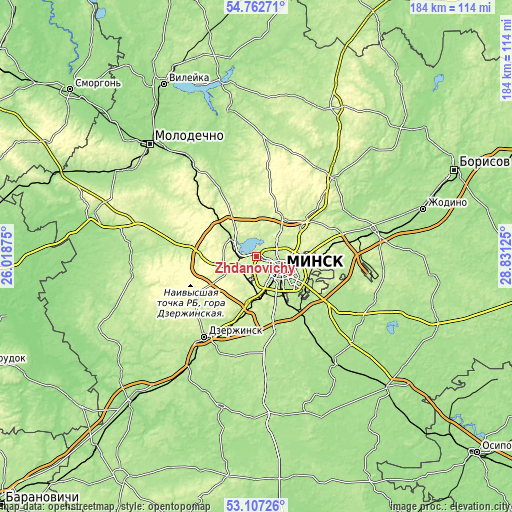 Topographic map of Zhdanovichy