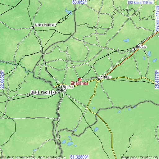 Topographic map of Zhabinka