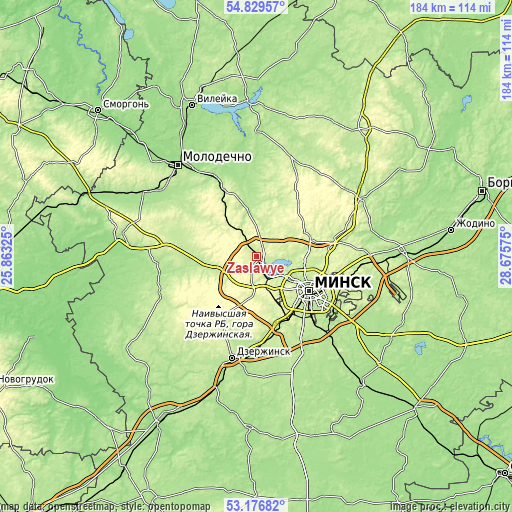 Topographic map of Zaslawye