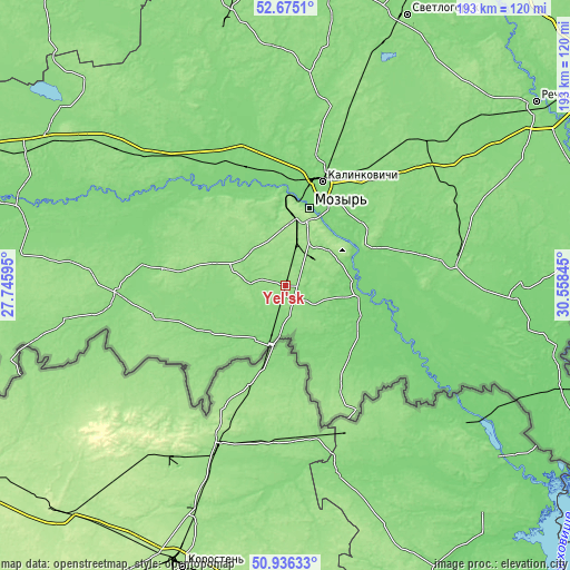 Topographic map of Yel’sk