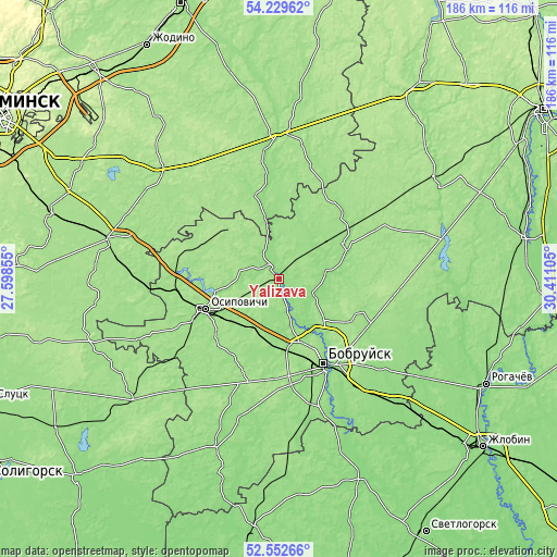 Topographic map of Yalizava