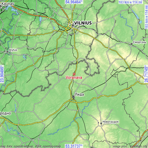 Topographic map of Voranava