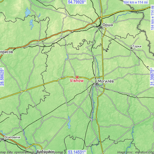 Topographic map of Vishow