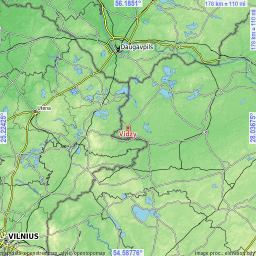 Topographic map of Vidzy