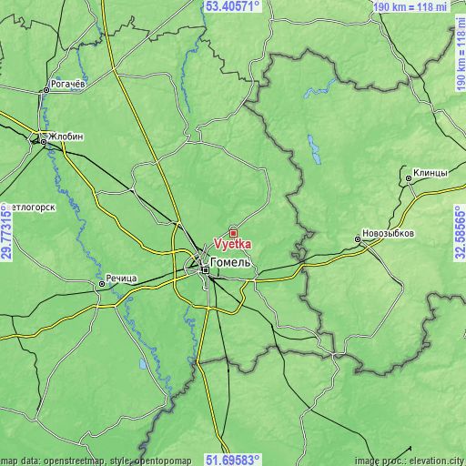 Topographic map of Vyetka