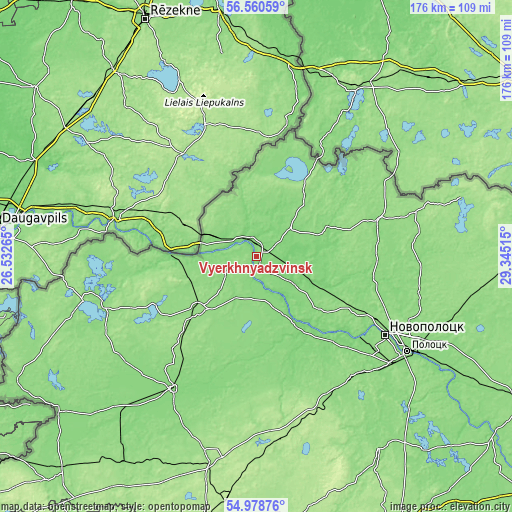 Topographic map of Vyerkhnyadzvinsk