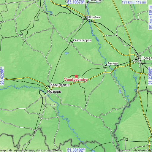 Topographic map of Vasilyevichy