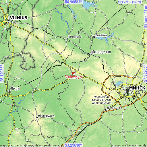 Topographic map of Valozhyn