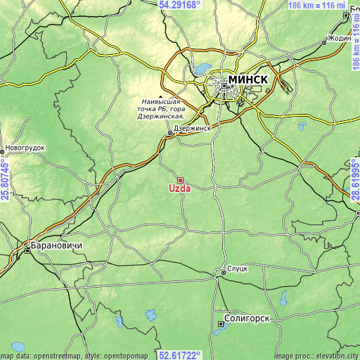 Topographic map of Uzda