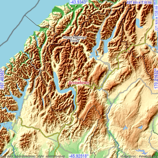 Topographic map of Arrowtown