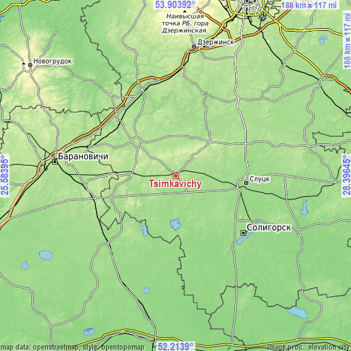 Topographic map of Tsimkavichy