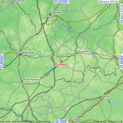 Topographic map of Svislach