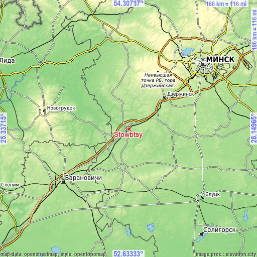 Topographic map of Stowbtsy