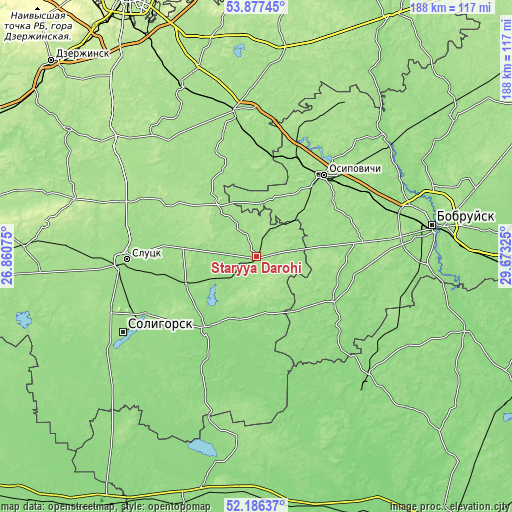 Topographic map of Staryya Darohi