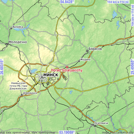 Topographic map of Horad Smalyavichy