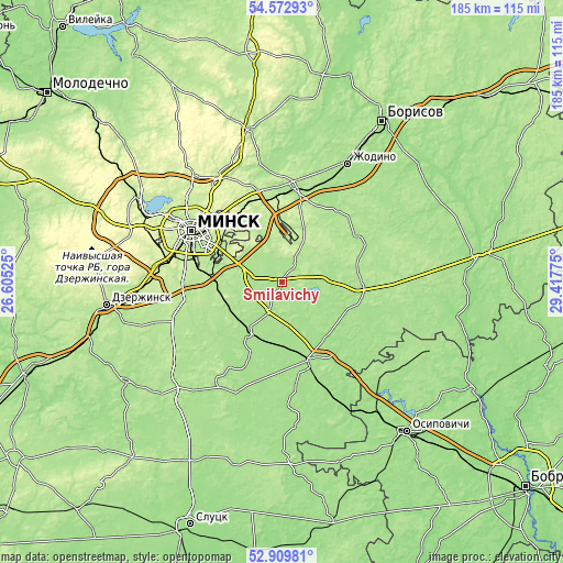 Topographic map of Smilavichy