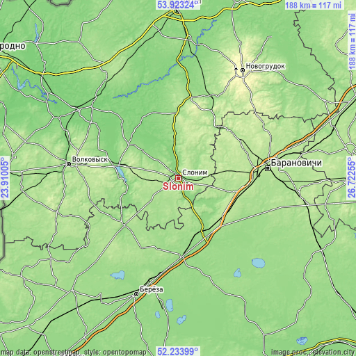 Topographic map of Slonim