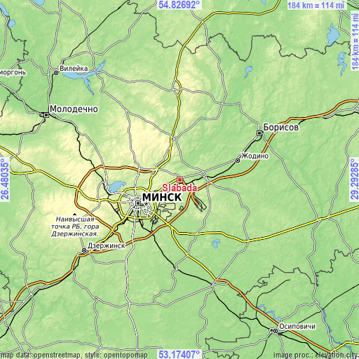 Topographic map of Slabada