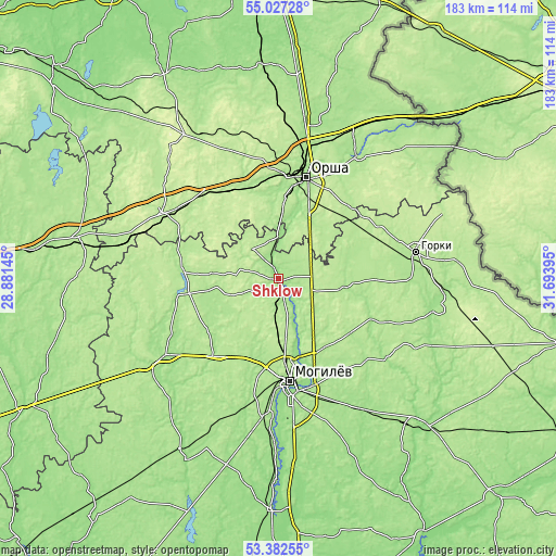 Topographic map of Shklow