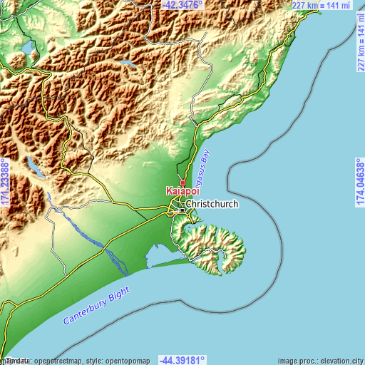 Topographic map of Kaiapoi