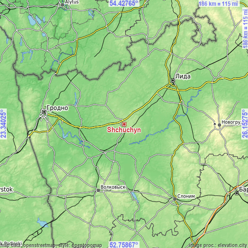 Topographic map of Shchuchyn