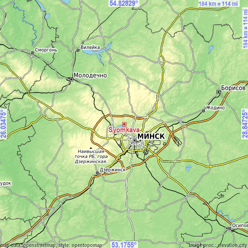 Topographic map of Syomkava