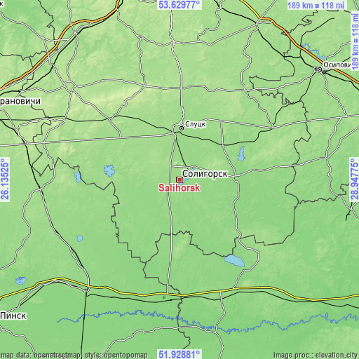 Topographic map of Salihorsk