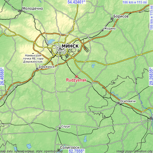 Topographic map of Rudzyensk