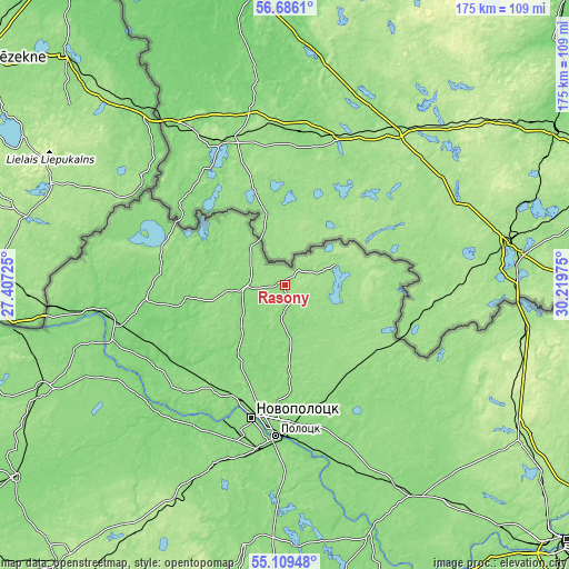 Topographic map of Rasony