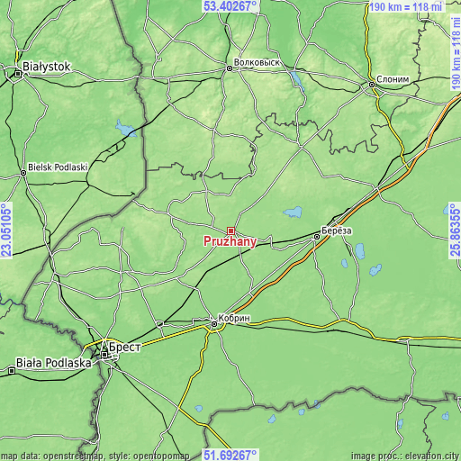 Topographic map of Pruzhany