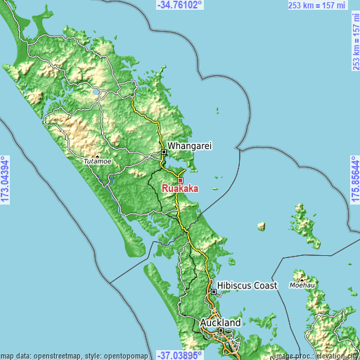 Topographic map of Ruakaka