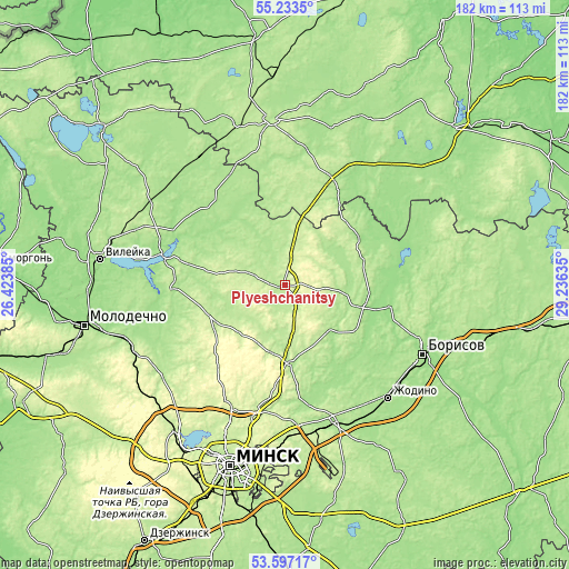 Topographic map of Plyeshchanitsy