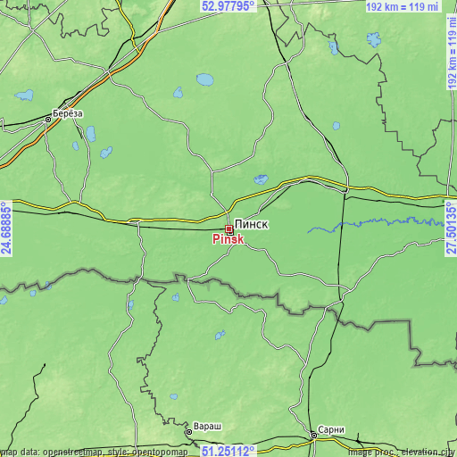 Topographic map of Pinsk