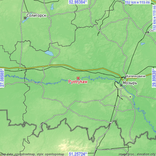 Topographic map of Pyetrykaw