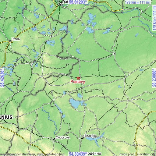 Topographic map of Pastavy