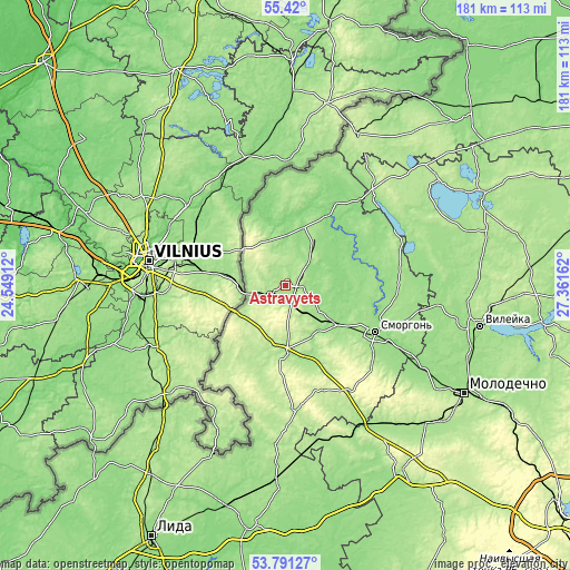 Topographic map of Astravyets