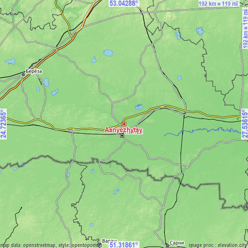 Topographic map of Asnyezhytsy