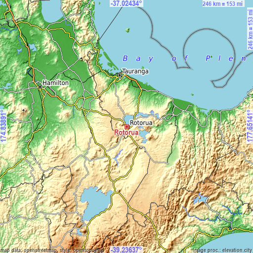 Topographic map of Rotorua