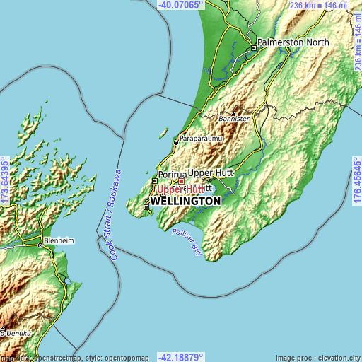 Topographic map of Upper Hutt