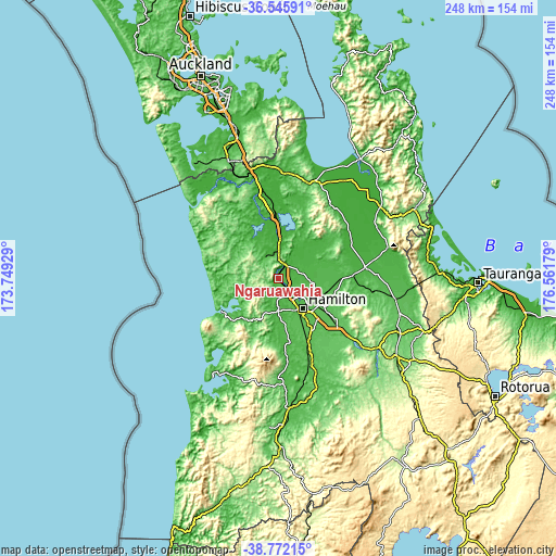 Topographic map of Ngaruawahia