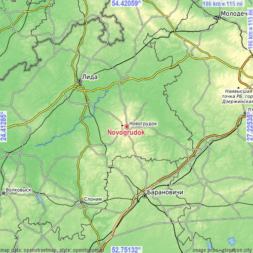 Topographic map of Novogrudok