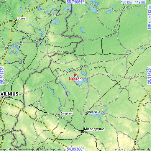 Topographic map of Narach