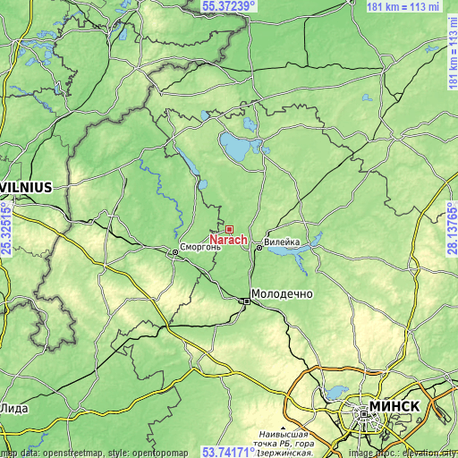 Topographic map of Narach